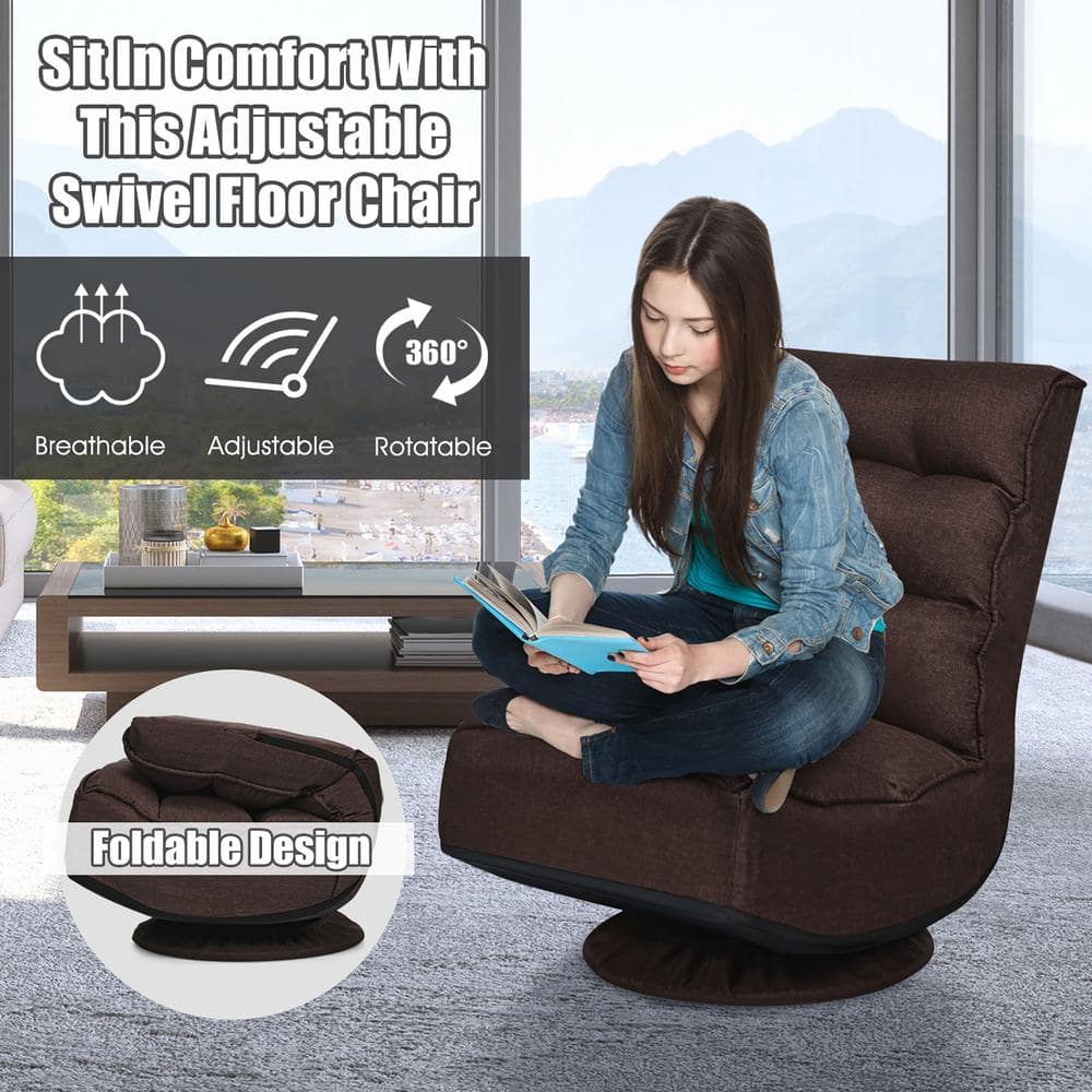 Dark Brown Plush Fabric 360° Swivel Floor Chair