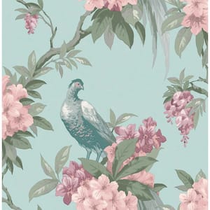 Golden Pheasant Aqua Floral Strippable Non-Woven Paper Wallpaper