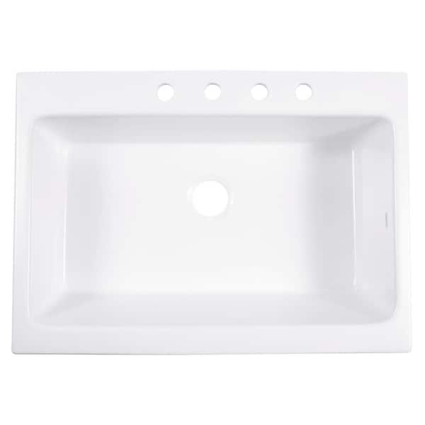 Parker 34 in. 4-Hole Quick-Fit Farmhouse/Apron-Front Drop-In Single Bowl Crisp White Fireclay Kitchen Sink