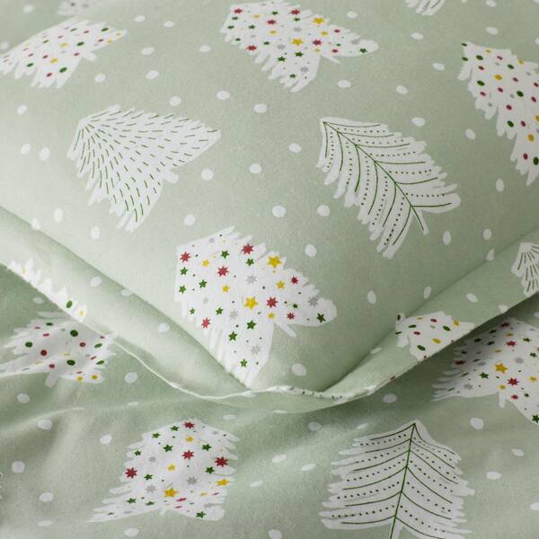 Company Cotton Snow Trees Velvet Flannel Green Multi Cotton King Flat Sheet