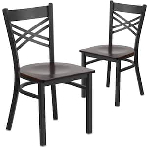 Walnut Wood Seat/Black Metal Frame Restaurant Chairs (Set of 2)