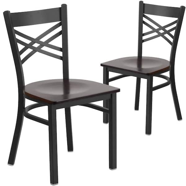 Carnegy Avenue Walnut Wood Seat/Black Metal Frame Restaurant Chairs (Set of 2)