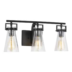 Vess 3-Light Matte Black Bathroom Vanity Light with Clear Seeded Glass Shades
