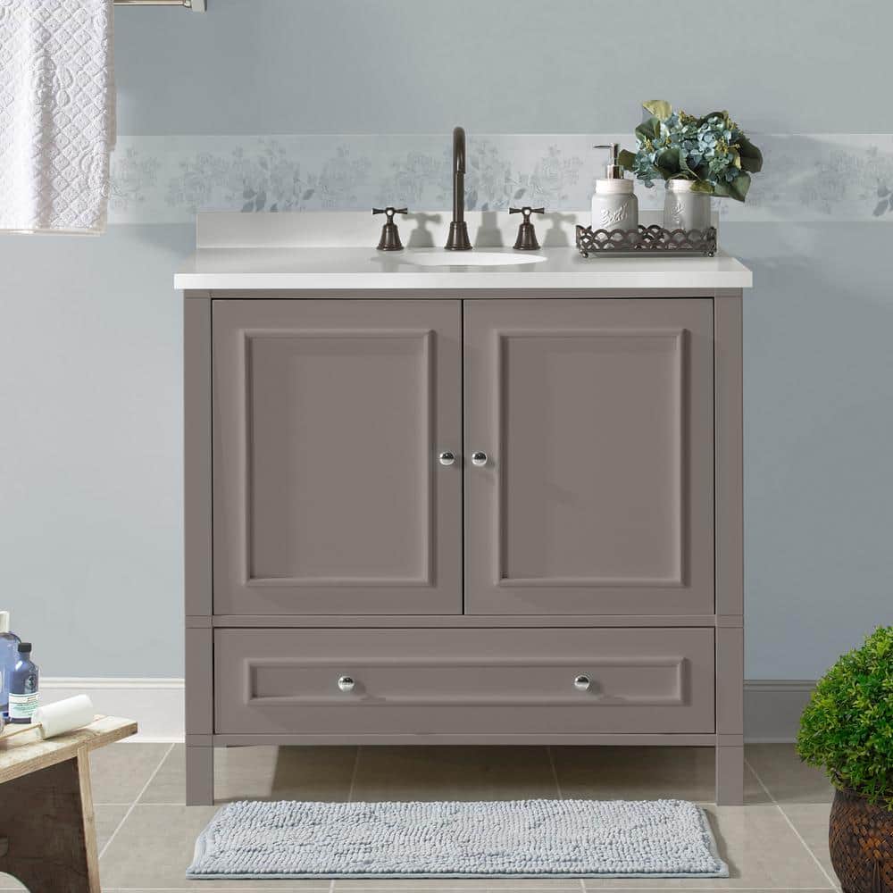 Gray 36" Freestanding Double Door Vanity Cabinet with Nickel Hardware
