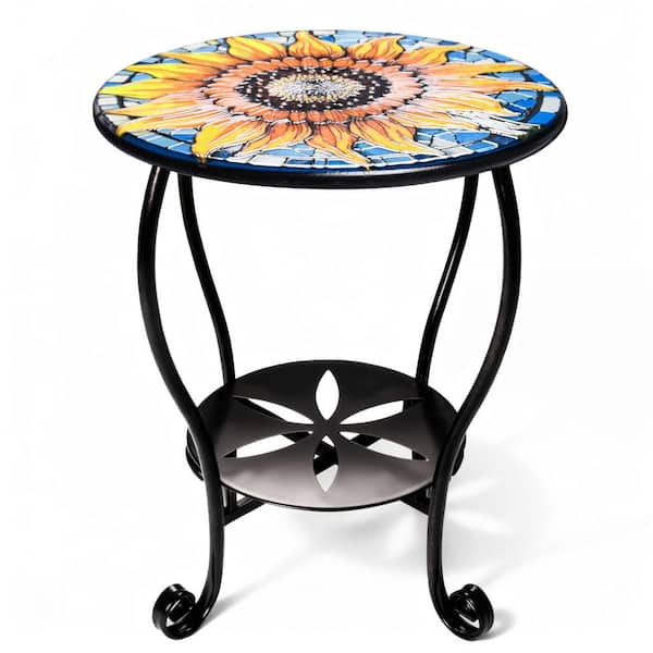 ZZW Sunflower 14 in. Round Shape Metal 17 in. Height Outdoor Side