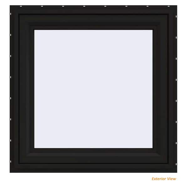 JELD-WEN 36 in. x 36 in. V-4500 Series Black Exterior/White Interior FiniShield Vinyl Awning Window with Fiberglass Mesh Screen