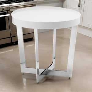 24 in. White and Chrome Round Wood End Table with Metal Frame