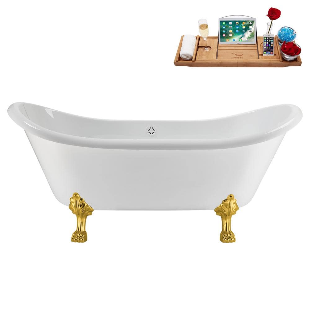 71 in. x 31 in. Acrylic Clawfoot Soaking Bathtub in Glossy White with Glossy White Drain and Polished Gold Clawfeet price history on PriceWatchPro