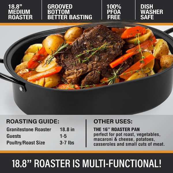 Millvado millvado roasting pan with lid, roaster pan, extra large 20 lb  capacity, 19 granite oven roaster oval shaped speckled enamel