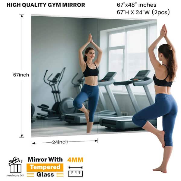 2-Pieces 24 in. W x 67 in. H Modern Rectangle Wall-Mounted Frameless Dance Mirror Garage Gym Mirror