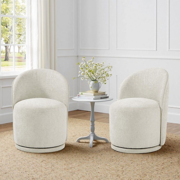 Light Sand Chenille Fabric Swivel Dining Side Chair (Set of 2)