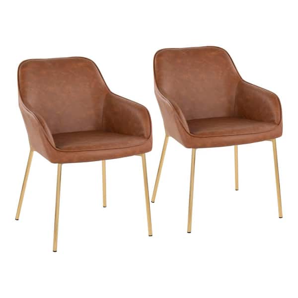 Lumisource Daniella Camel Faux Leather and Gold Steel Arm Chair (Set of 2)