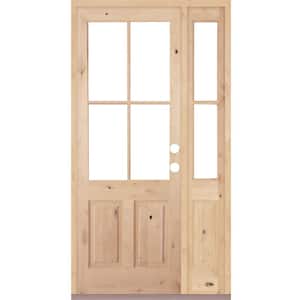 56 in. x 96 in. Knotty Alder Left-Hand/Inswing 4-Lite Clear Glass Unfinished Wood Prehung Front Door/Right Sidelite