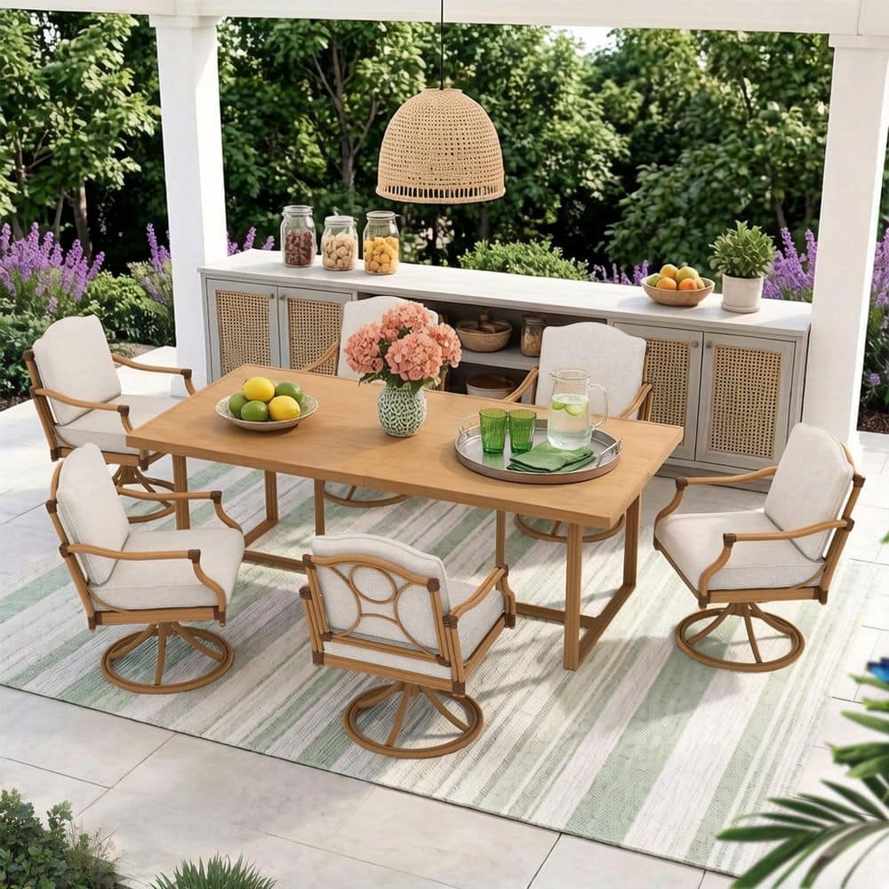 ULAX FURNITURE Arcadia 7-Piece Aluminum Swivel Outdoor Dining Set