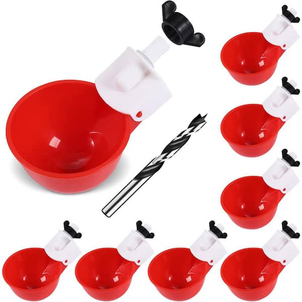 8 Pack Red Chicken Waterer Cups Automatic Water Feeder for Poultry Ducks Chicks Quail Bunny Easy Leak-Free Design