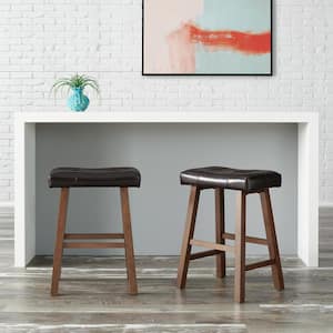 Backless Saddle Seat Faux Leather Upholstered Counter Stool in Dark Brown (Set of 2)