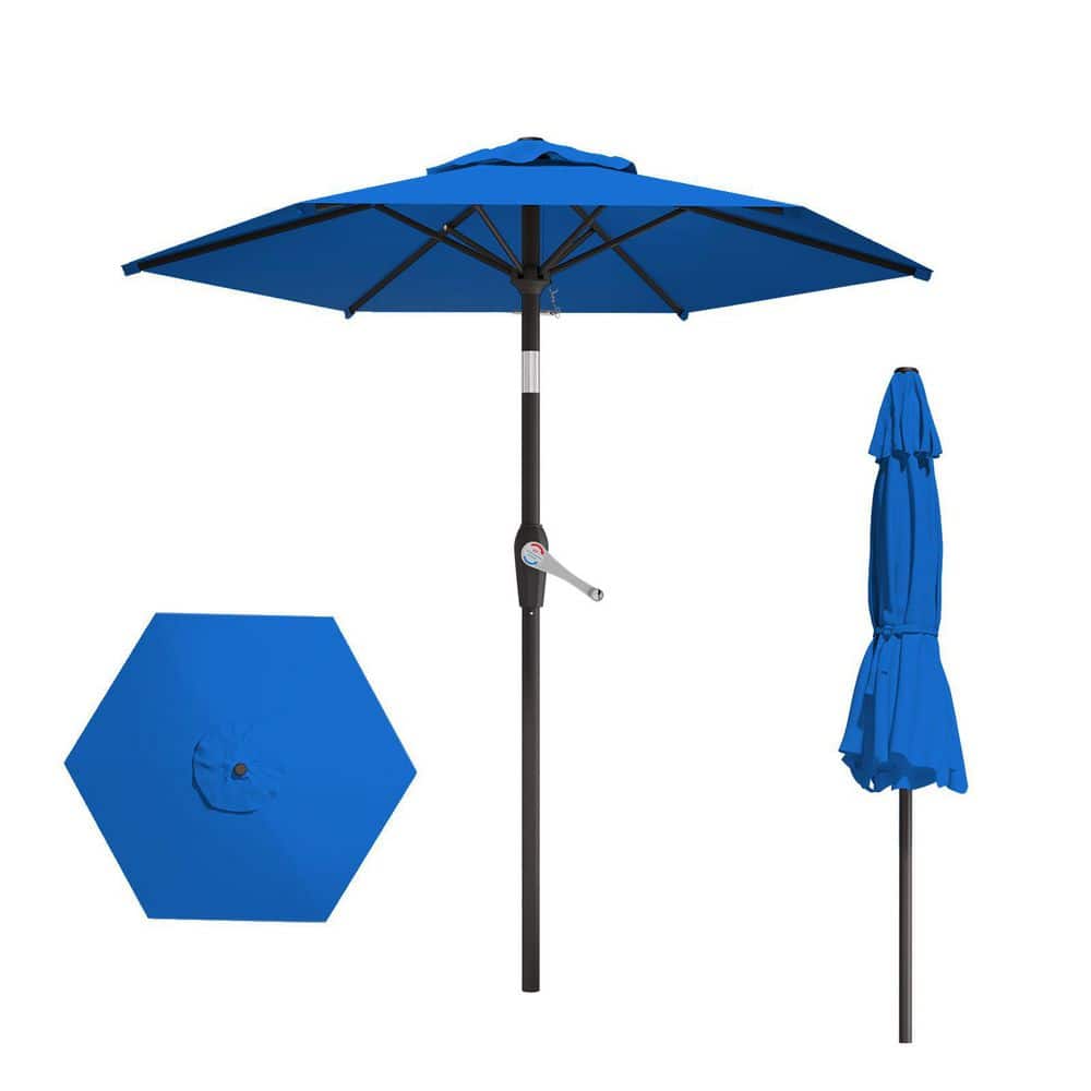 7.5 ft. Metal Beach Umbrella in Blue, Patio Umbrella Table Market Umbrella 