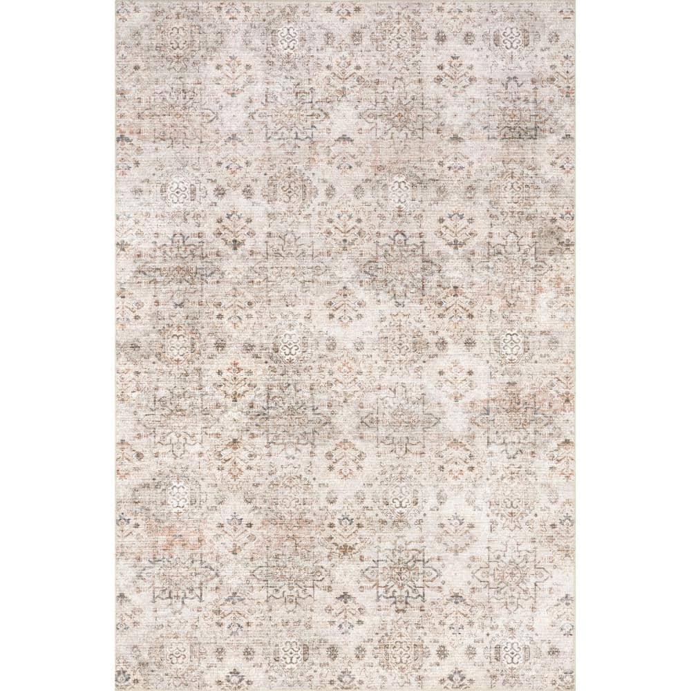 Alona Light Beige and Brown Synthetic Medallion 9' x 12' Area Rug