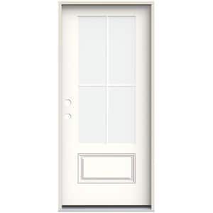 36 in. x 80 in. Right-Hand 4 Lite Clear Glass Modern White Painted Fiberglass Prehung Front Door with Brickmould