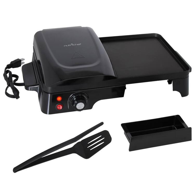 NutriChef Electric Griddle Crepe Maker Hot Plate Cooktop with Press Grill for Paninis Home