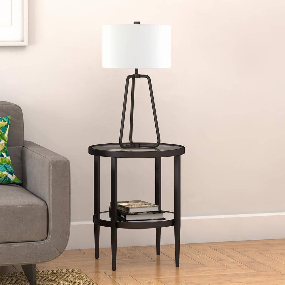 Hera 20" Blackened Bronze Round Metal & Glass Side Table