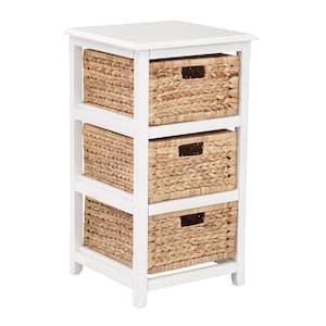 Seabrook White 3-Tier Storage Unit with Natural Baskets