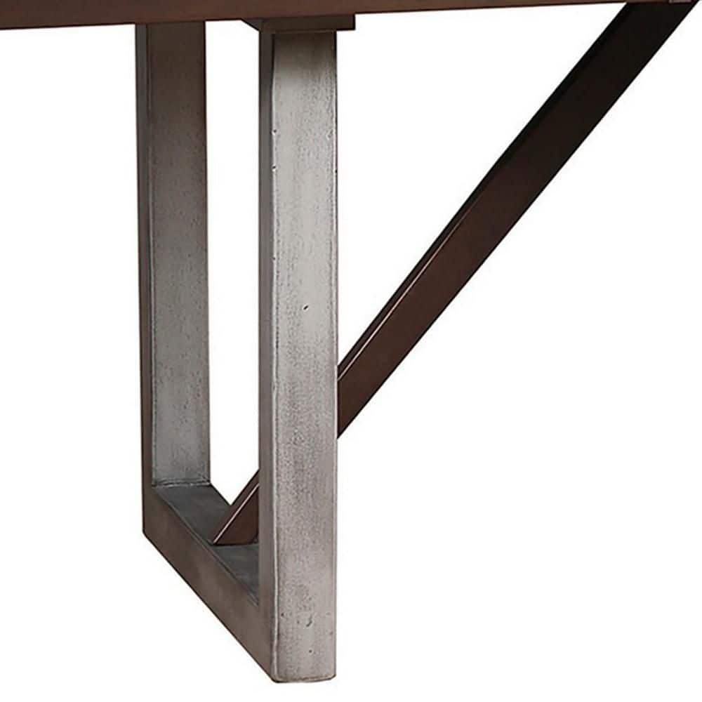 Natural Brown Wood and Gray Metal Extendable Dining Table