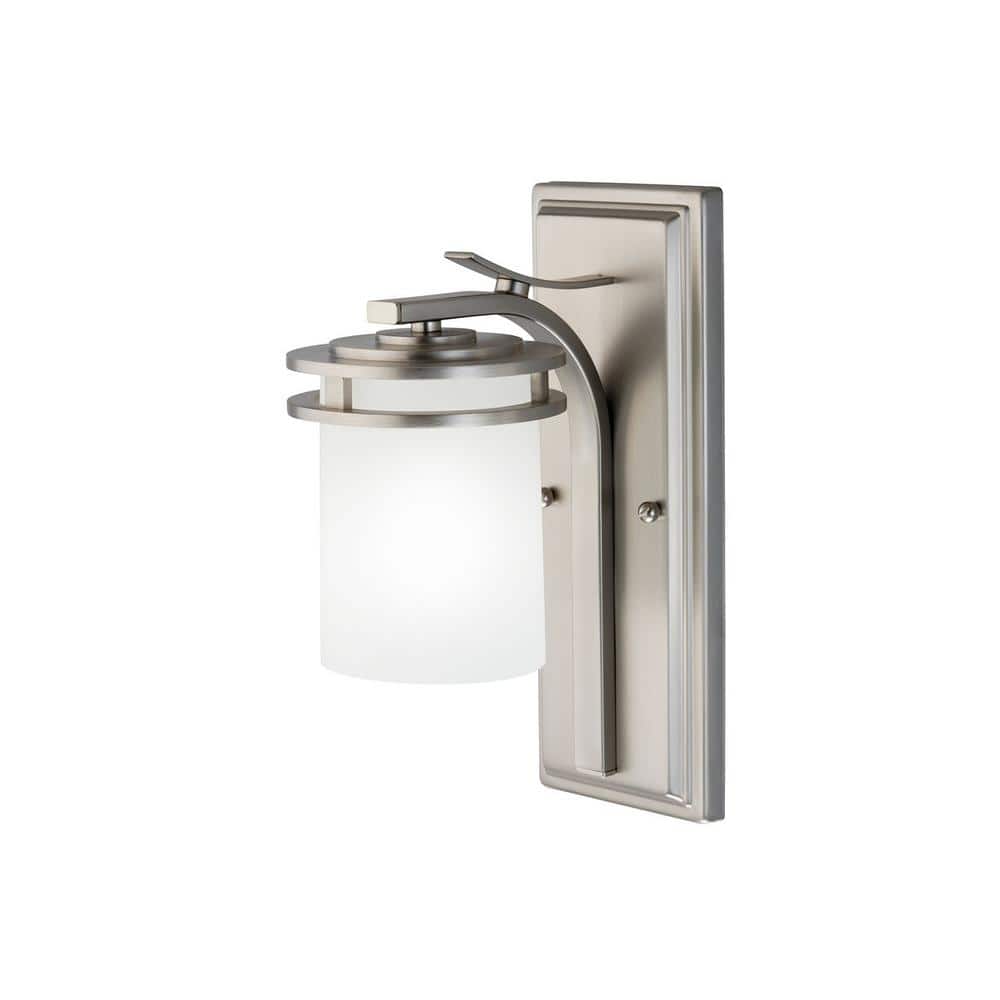 Brushed Nickel Cylinder Wall Sconce with Cream Shade