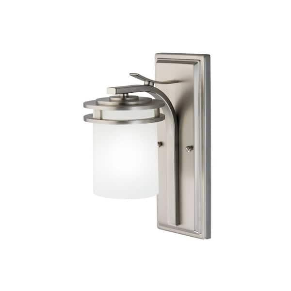 Hendrik 1-Light Brushed Nickel Bathroom Indoor Wall Sconce Light with Satin Etched Cased Opal Glass Shade