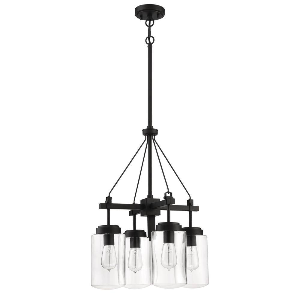 Modern Black Steel Outdoor Chandelier with Clear Glass Shades