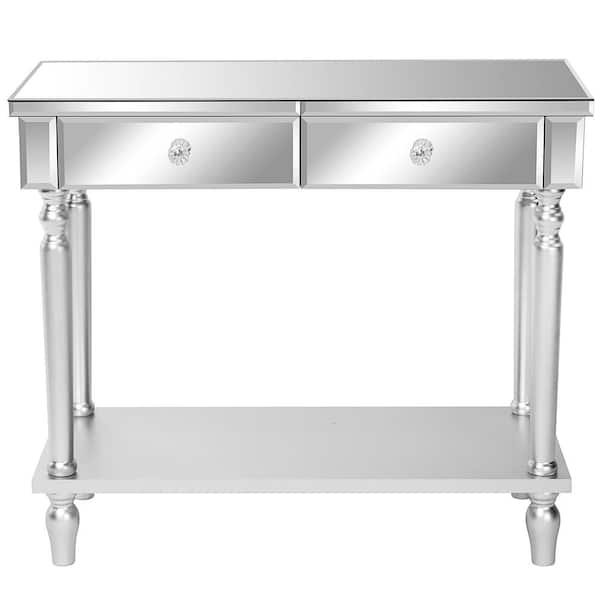 Outopee 2-Drawer Silver Mirror Table Vanity Table 27.56 in. H x 31.89 in. W x13.7 in. D
