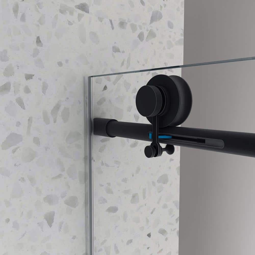 Matte Black Frameless Sliding Shower Door with Clear Tempered Glass