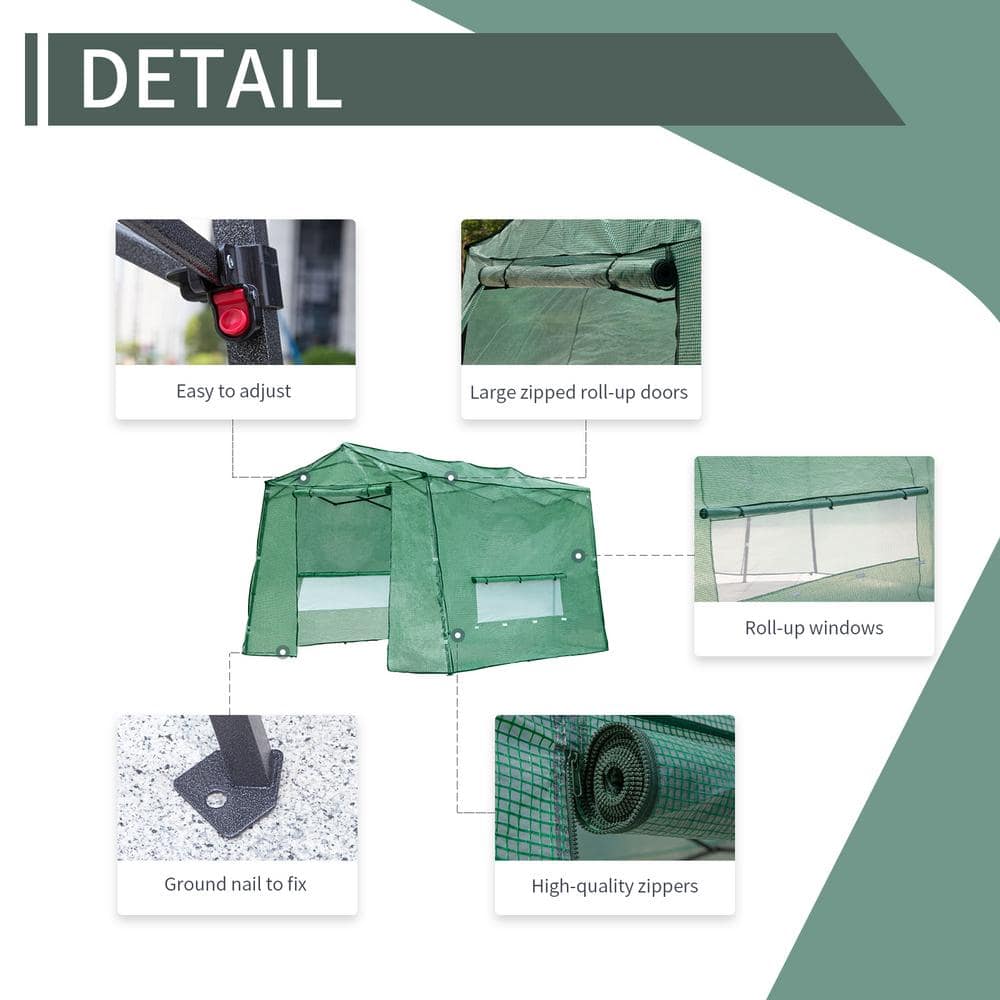 Green 7 ft x 8.5 ft PE Pop-Up Walk-In Greenhouse with Roll-Up Windows