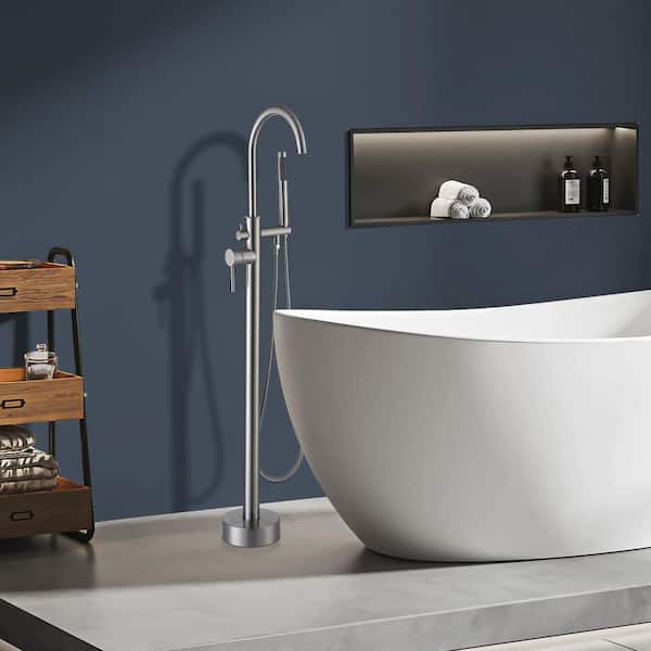 Satico 44 7/8-in Single-Handle Freestanding Tub Faucet with Handheld Shower in Brushed Nickel