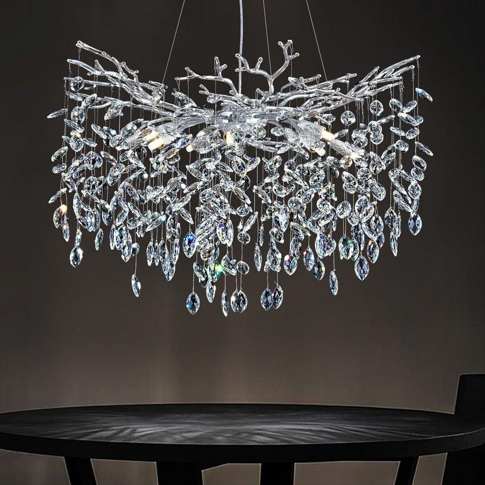 PUYRNF 10-light 30 in. Crystal Silver Tree Branches Dimmable
