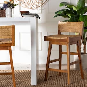 Asgart 28.1 in. Light Honey Rattan and Natural Brown Wood Bar Stool