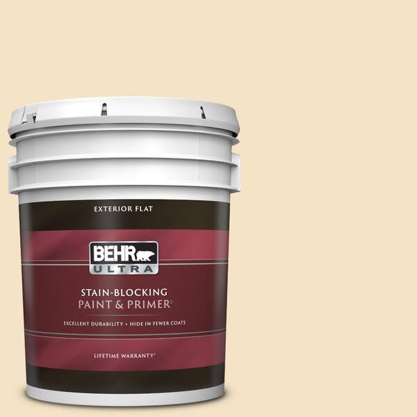 BEHR ULTRA 5 gal. #PPU6-10 Cream Puff Flat Exterior Paint & Primer