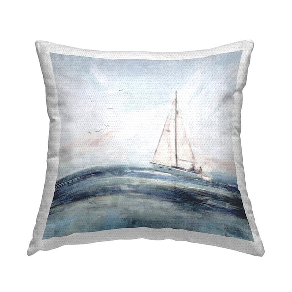 Stupell Industries Tranquil Ocean Scene Distant Floating Sailboat Blue Square Outdoor Throw Pillow
