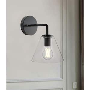 9.84 in. 1-Light black Clear Glass Wall Sconce with 1 A19 Bulb Included