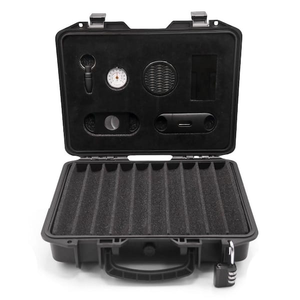 Unbranded 11 x 3.5 in. Black Wood Travel Cigar Humidor Case, Lockable, w/ Hygrometer and Cutter