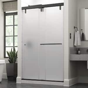Mod 48 in. x 71-1/2 in. Frameless Soft-Close Sliding Shower Door in Bronze with 3/8 in. Tempered Frosted Glass
