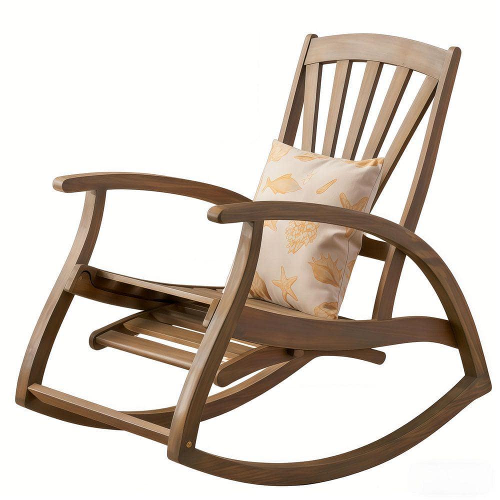 Acacia Wood Outdoor Rocking Chair with Retractable Footrest, Weather Resistant, Patio and Porch Relaxation