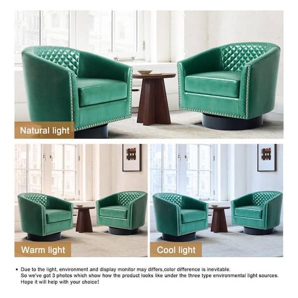 Uixe Mid-Century Green PU Leather 360° Swivel Accent Arm Chair