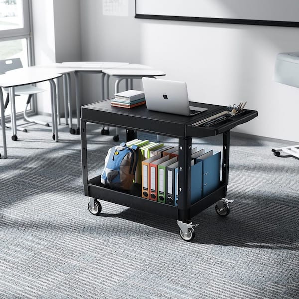 Utility Cart, 550 lbs. Load Capacity, 37 x 25.4 in. Service Cart, 2-Shelf Heavy Duty Plastic Utility Cart with Wheels