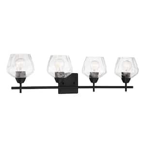 Camrin 31 in. 4-Light Black Vanity Light with Clear Glass Shades