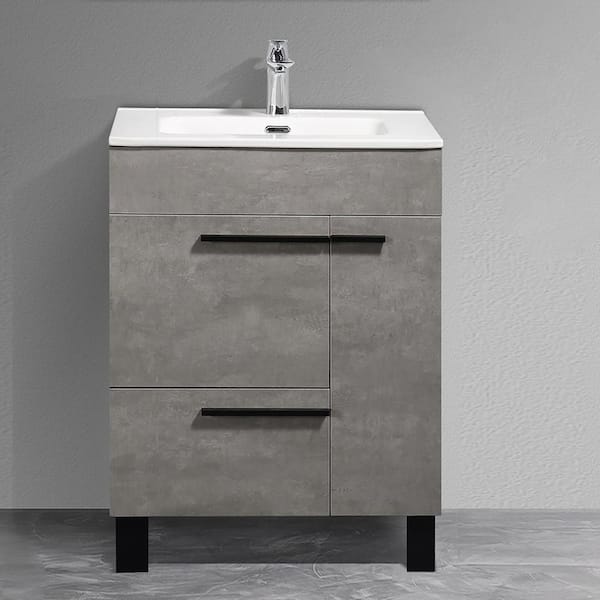 24 in. W x 18 in. D x 34 in. H Freestanding Bath Vanity in Concrete Grey with White Ceramic Top
