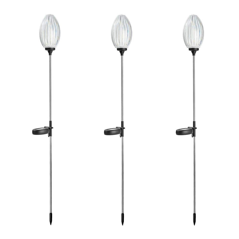 Glitzhome 36 In. H White Solar Weather Resistant Stake Oval Flower 