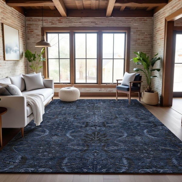 Mayfield Premium Machine Washable Abstract AMF1082 Navy 9 ft. x 12 ft. Area Rug