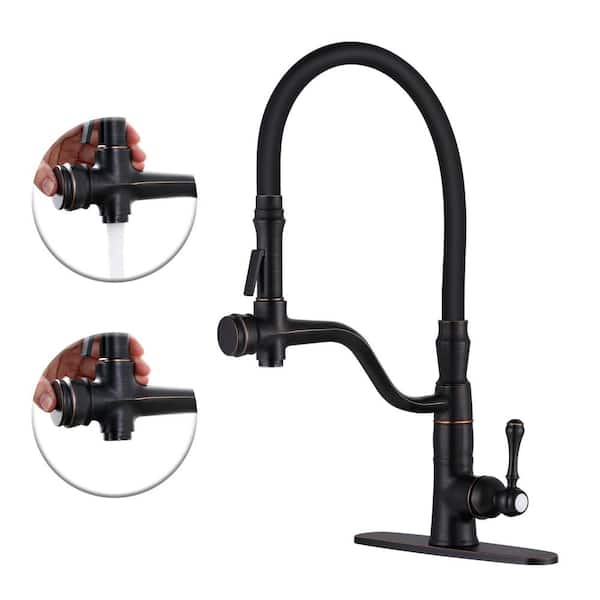 WOWOW Single Handle High Arc Pull Down Sprayer Kitchen Faucet in Oil Rubbed Bronze