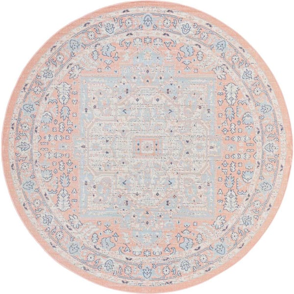 Unique Loom Whitney Milano Powder Pink 7 ft. 1 in. x 7 ft. 1 in. Area Rug